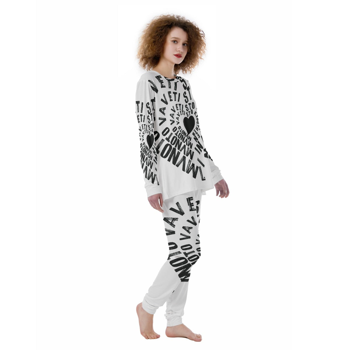 Spiral Love B&W All-Over Print Women's Pajamas