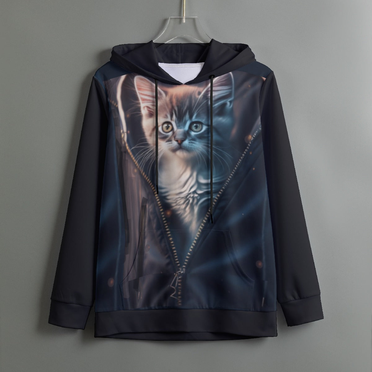 Gray Kitten Women's Pullover Hoodie With Drawstring
