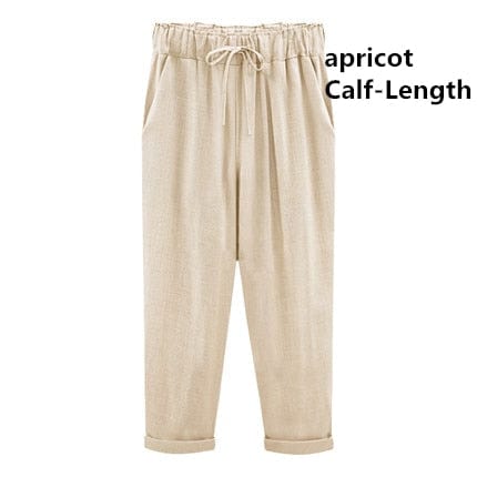 A Aslea Rovie Officiall Store Bottoms apricot Calf-Length / XL Athens Linen Cotton Elastic Trouser - M-6XL - 5 Colors
