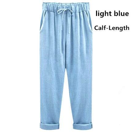 A Aslea Rovie Officiall Store Bottoms light blue Calf / XL Athens Linen Cotton Elastic Trouser - M-6XL - 5 Colors