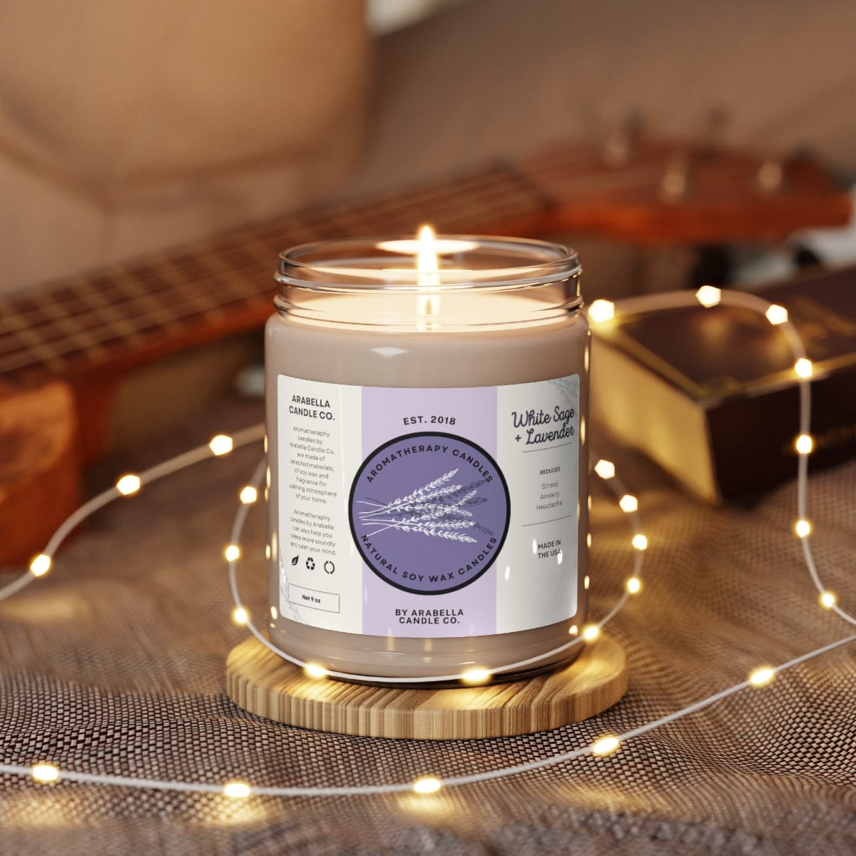Printify Home Decor White Sage + Lavender / 9oz Scented Soy Candle, 9oz - White Saige + Lavender