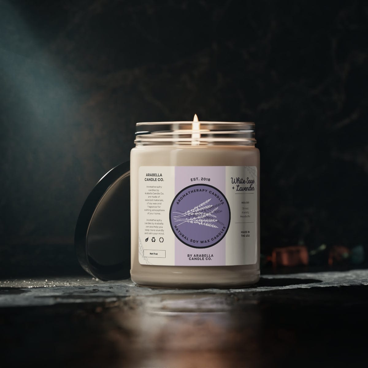 Printify Home Decor White Sage + Lavender / 9oz Scented Soy Candle, 9oz - White Saige + Lavender