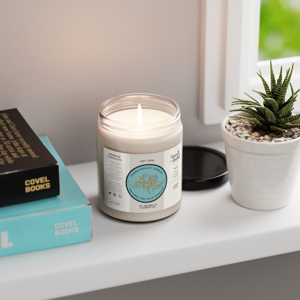 Printify Home Decor Sea Salt + Orchid / 9oz Sea salt And Orchid Scented Soy Candle, 9oz