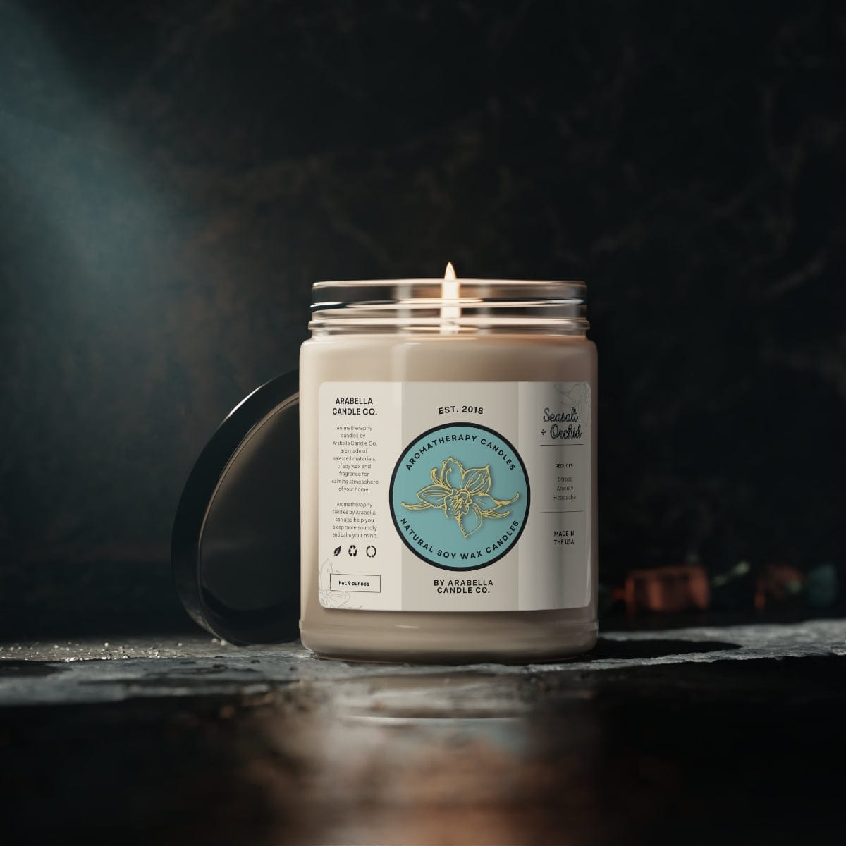 Printify Home Decor Sea Salt + Orchid / 9oz Sea salt And Orchid Scented Soy Candle, 9oz