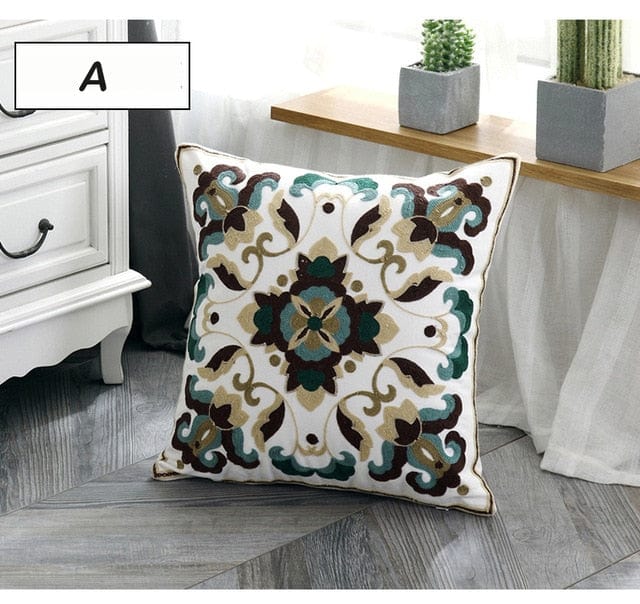 Spruced Roost Home & Garden A Embroidered Ethnic Canvas Pillow Cover - Styles - 45 cm x 45 cm
