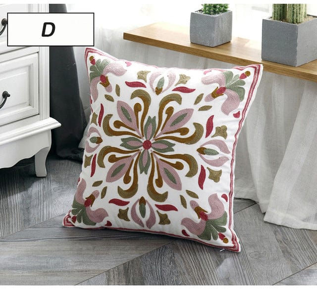 Spruced Roost Home & Garden D Embroidered Ethnic Canvas Pillow Cover - Styles - 45 cm x 45 cm