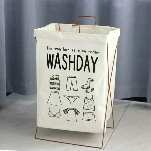 Spruced Roost Home & Garden Washday white / 43X30X23CM Geometric Fabric Laundry Basket Hamper - 7 Styles