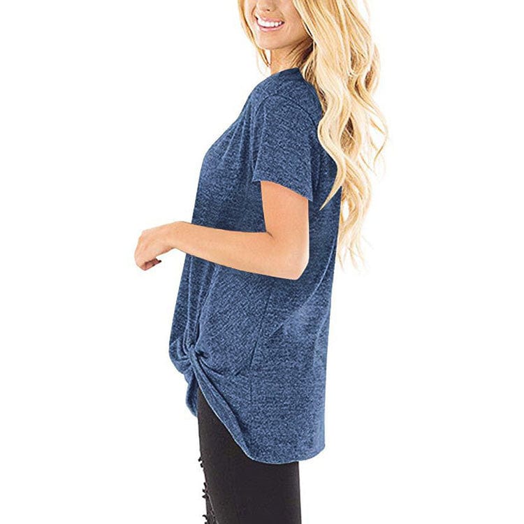 Spruced Roost Hoodie Round Neck Front Knotted T Shirt - S-3XL - 12 Colors