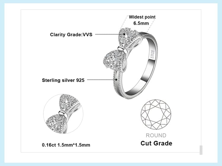 A JewelryPalace Official Store Jewelry Knotted Bow CZ Ring 925 Sterling Silver - Sz 6-9