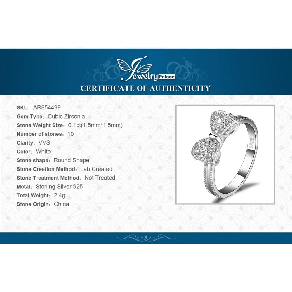 A JewelryPalace Official Store Jewelry Knotted Bow CZ Ring 925 Sterling Silver - Sz 6-9