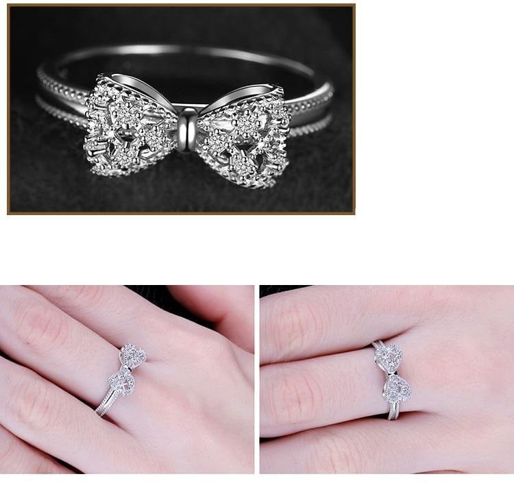 A JewelryPalace Official Store Jewelry Knotted Bow CZ Ring 925 Sterling Silver - Sz 6-9
