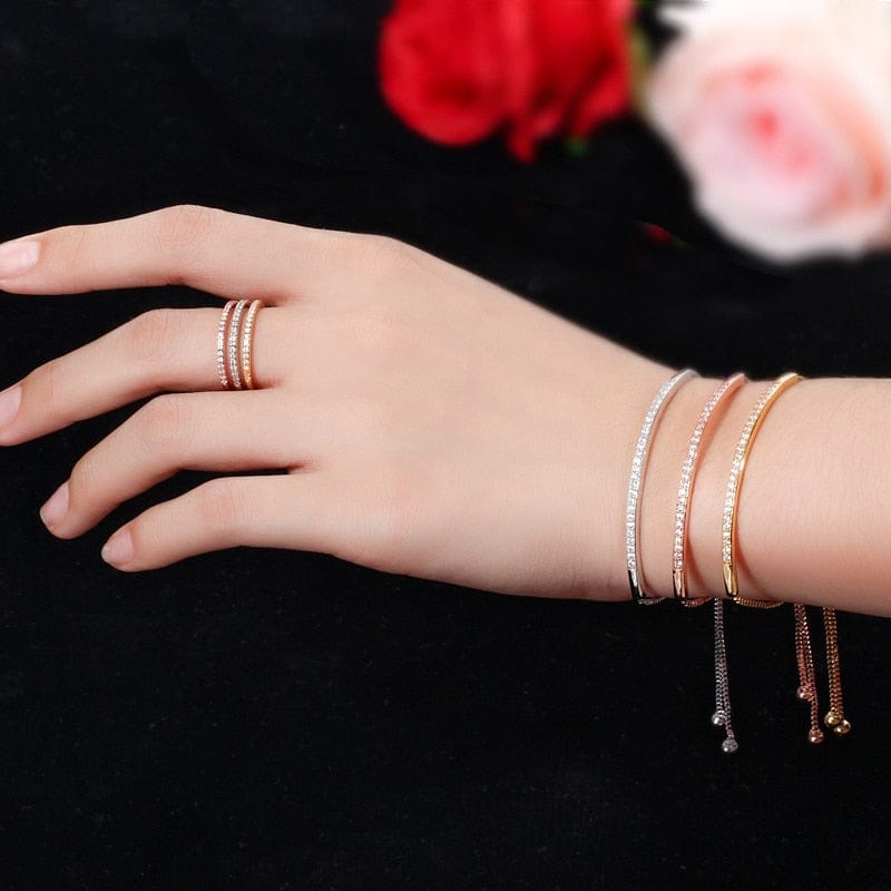 A Bamoer Jewelry Sterling Silver bracelet with CZ's Adjustable - 3 Colors