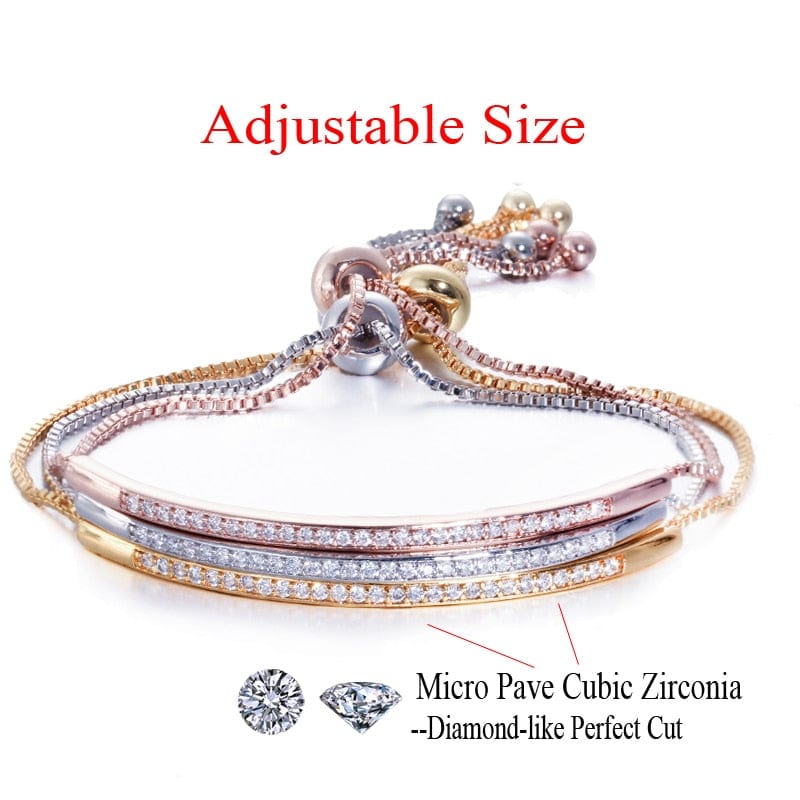 A Bamoer Jewelry Sterling Silver bracelet with CZ's Adjustable - 3 Colors