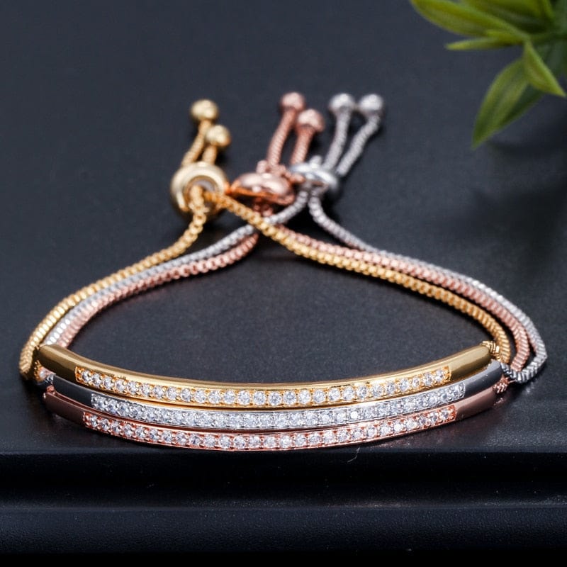 A Bamoer Jewelry Sterling Silver bracelet with CZ's Adjustable - 3 Colors