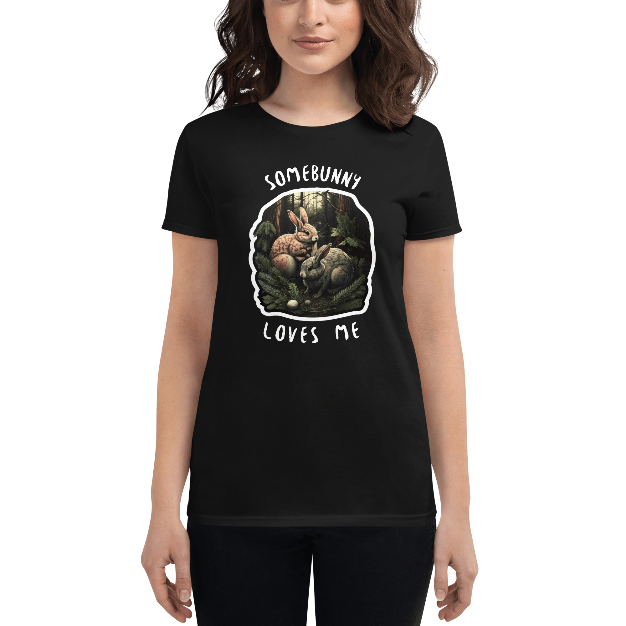 Spruced Roost Black / S My Somebunny Loves me! Women's short sleeve t-shirt