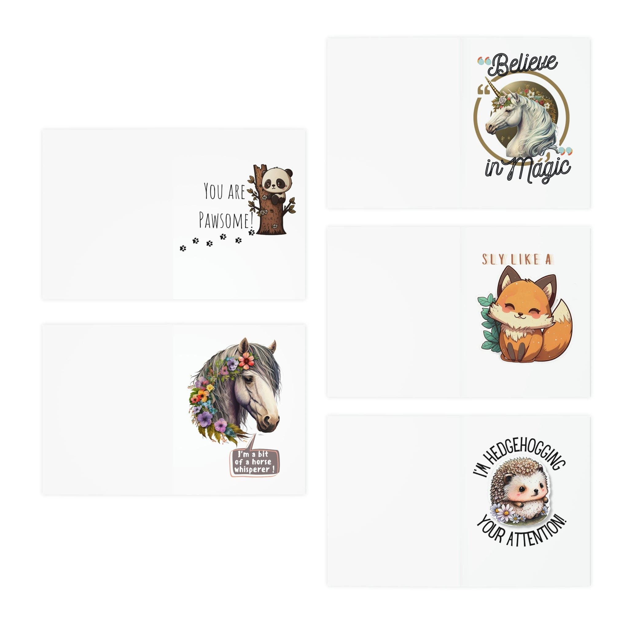 Printify Paper products 4.25" x 5.5" (Vertical) / Uncoated Animal Cute Multi-Design Greeting Cards (5-Pack) (Blank Inside)