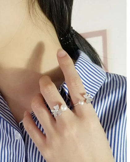 Spruced Roost Ring Sterling Silver Pearl & Butterfly Wrap Ring - 2 Colors