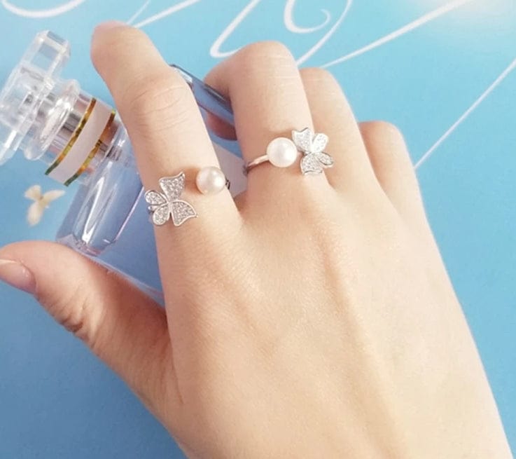 Spruced Roost Ring Sterling Silver Pearl & Butterfly Wrap Ring - 2 Colors