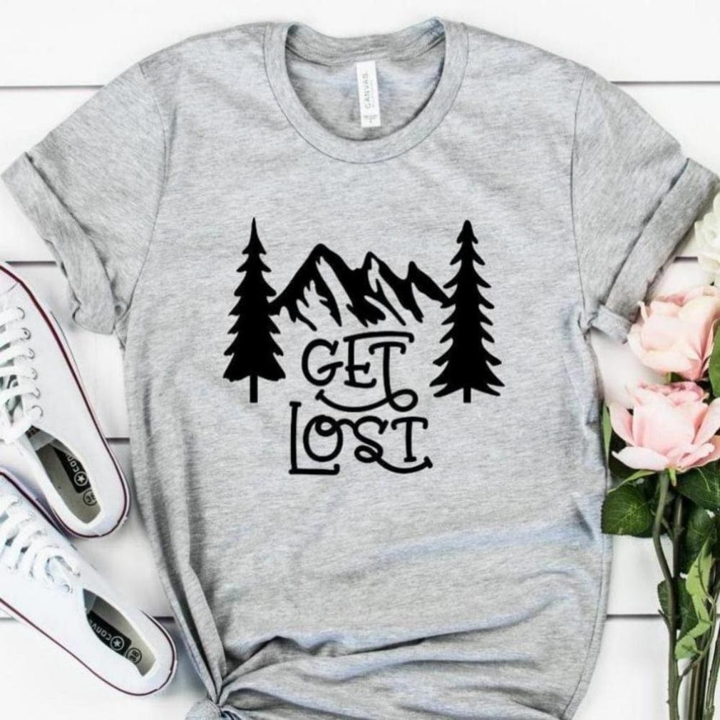 Spruced Roost T-Shirts Get Lost in the Mountains T-shirt - S-3XL - Lt Gray