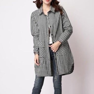 NIJIUDING Official Store Women's Clothing Classic Plaid Long-sleeved Shirt - M-2XL - 2 Plaids