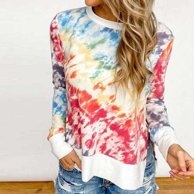 Romeo and Juliet Clothes Store Women's Clothing Red / XL Color Tie Dyed Long Sleeved Shirt - M-3XL - 4 Colors