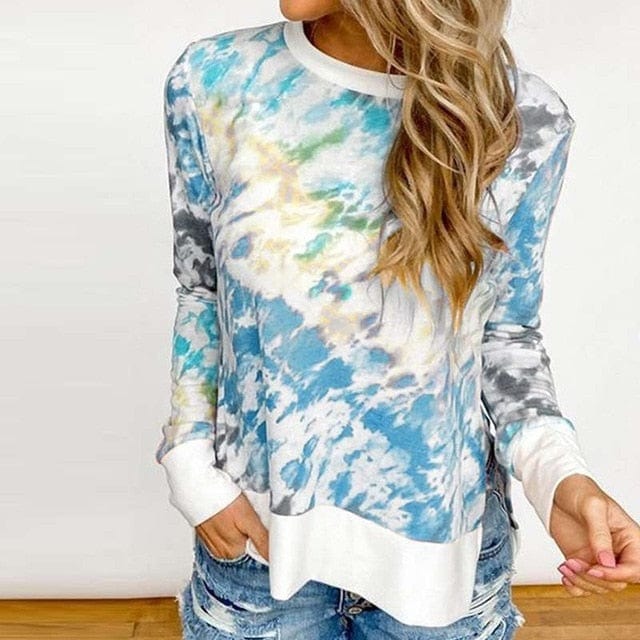 Romeo and Juliet Clothes Store Women's Clothing Blue / L Color Tie Dyed Long Sleeved Shirt - M-3XL - 4 Colors
