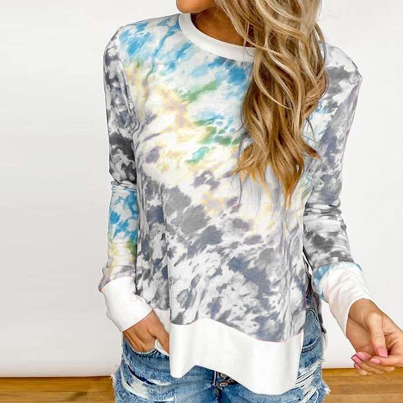 Free People Women's Tie Dye Long Sleeve Crew Neck Sweater White Size Large
