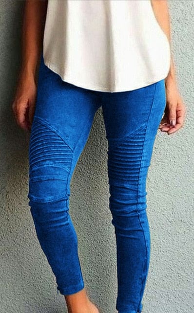 Spruced Roost Women's Clothing Blue / S Distressed Cotton Pleated Pants Jeans S-XL, 5 Colors