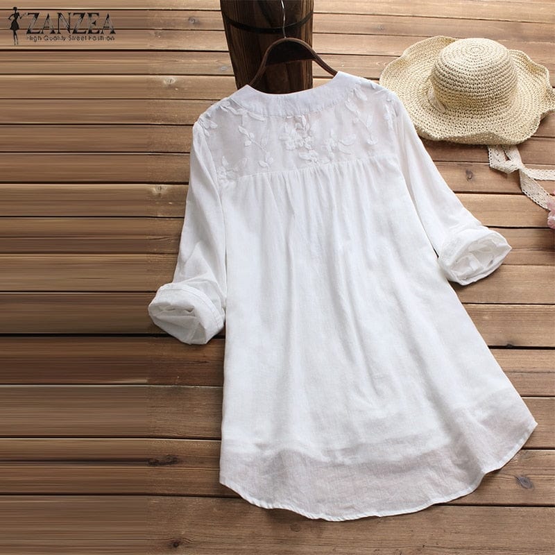 Spruced Roost Women's Clothing Embroidered Lacy Overlay Linen Top - S-5XL - 4 Colors