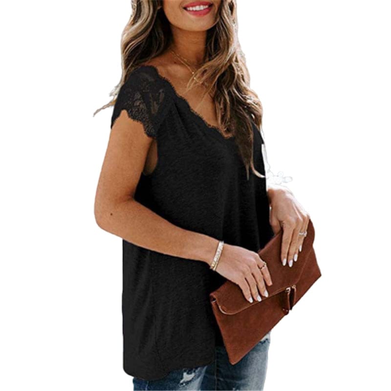 Spruced Roost Women's Clothing Lacey Layering Top V-Neck T-shirt - S-5XL - 3 Colors