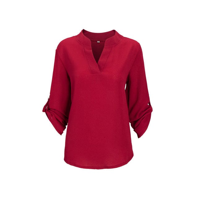 Spruced Roost Women's Clothing Red Wine / 4XL Paris V-neck Chiffon Blouse 3/4 Sleeve - 7 Colors - S-5XL
