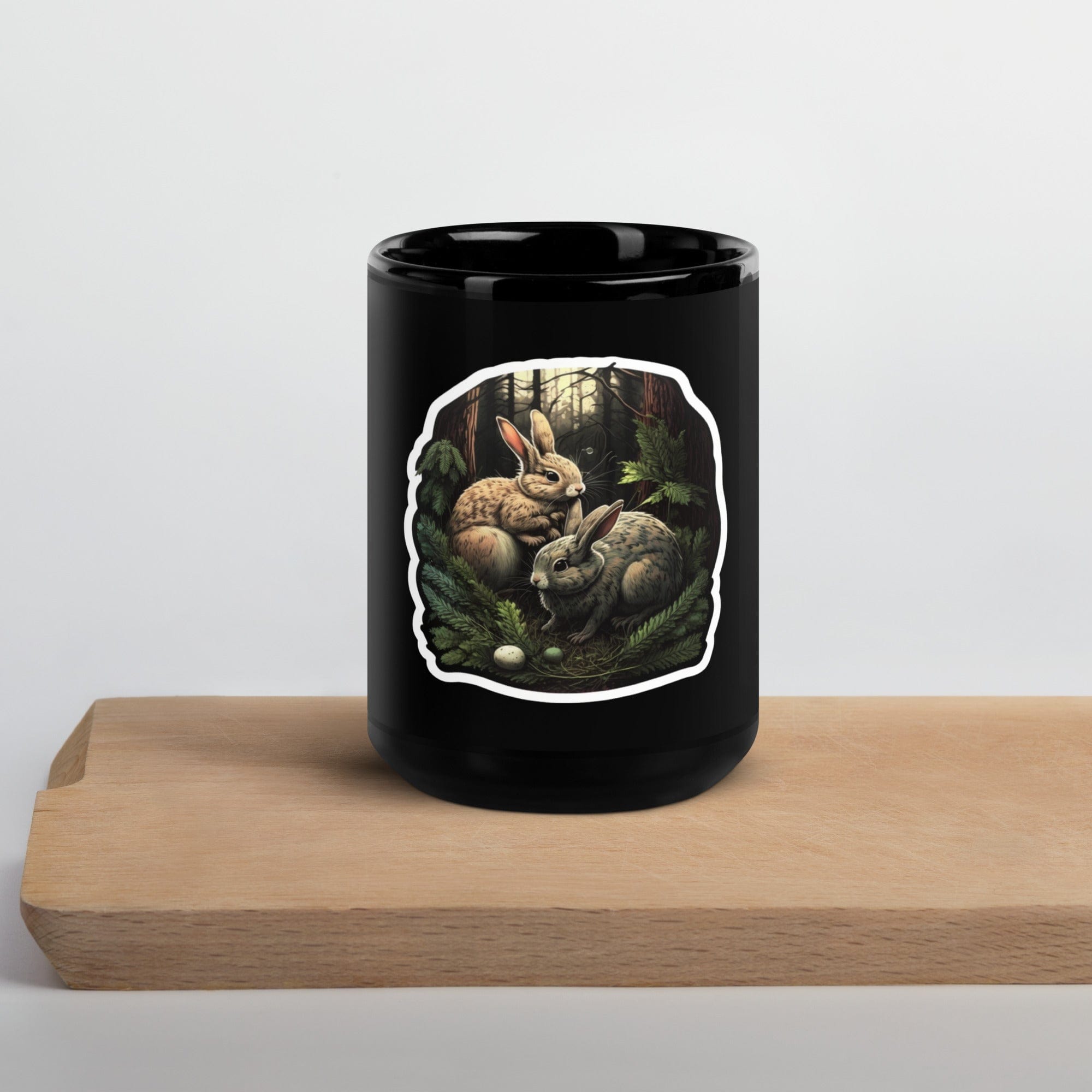 Spruced Roost 15oz Woodland Bunny Black Glossy Mug