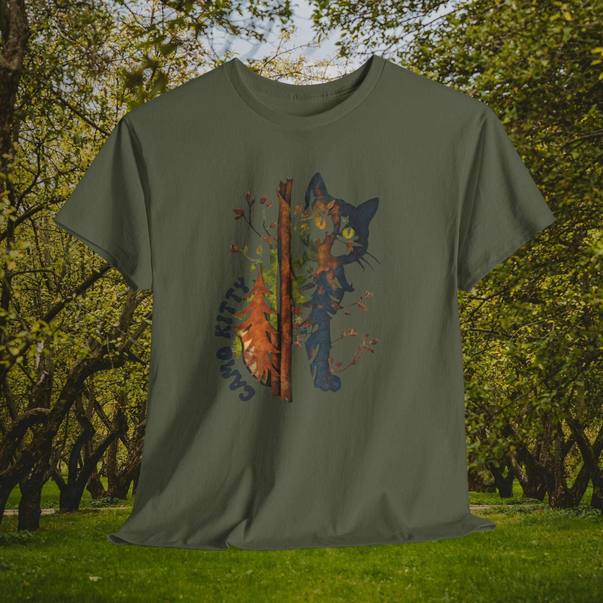 Camo Shy Kitty - Unisex Heavy Cotton Tee - Spruced Roost