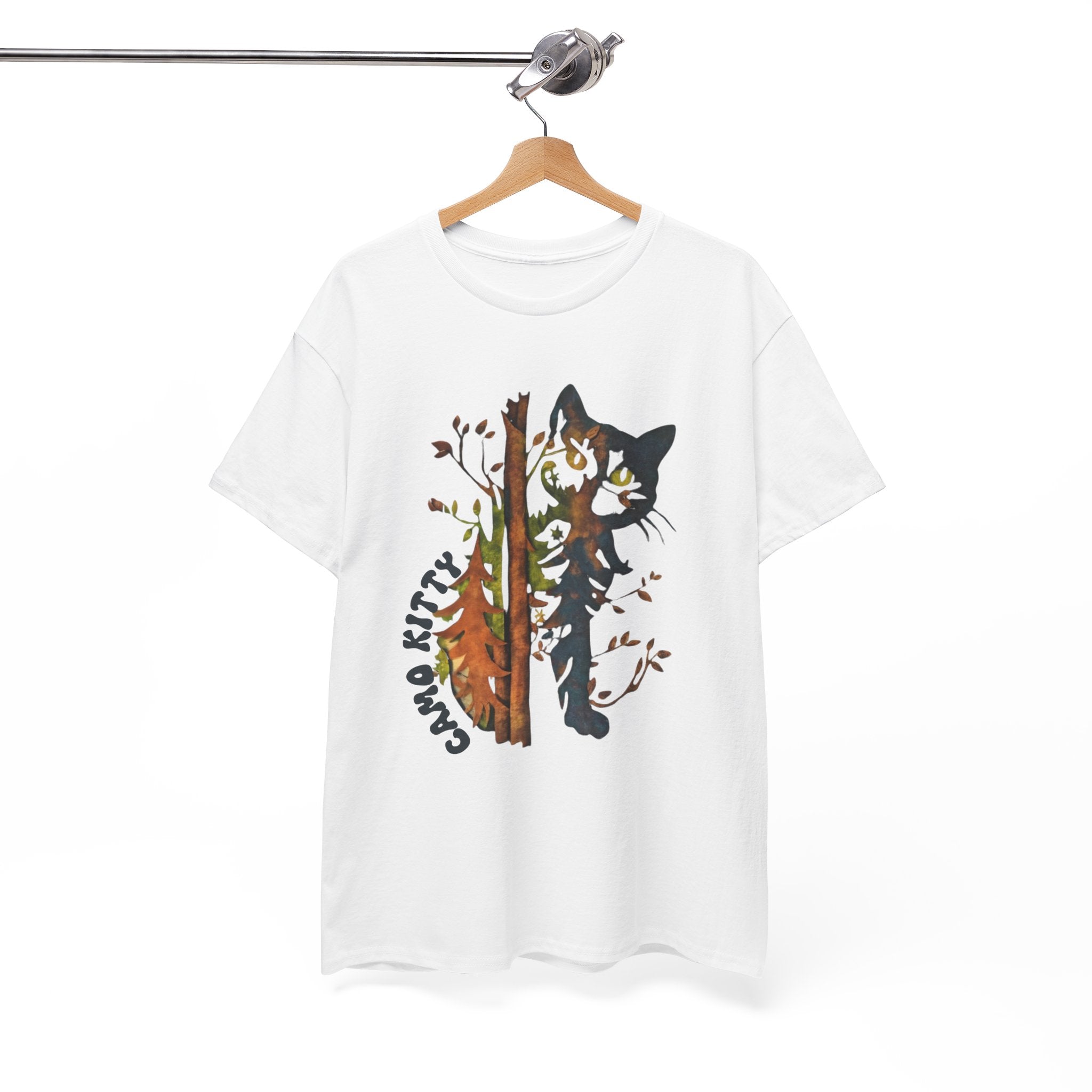 Camo Shy Kitty - Unisex Heavy Cotton Tee - Spruced Roost