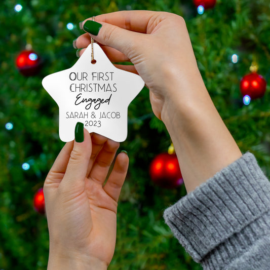 Simple First Engaged Christmas - Ceramic Ornament, 4 Shapes