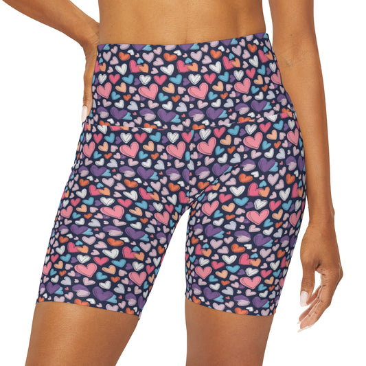 Up-Hearted High Waisted Yoga Shorts (AOP)