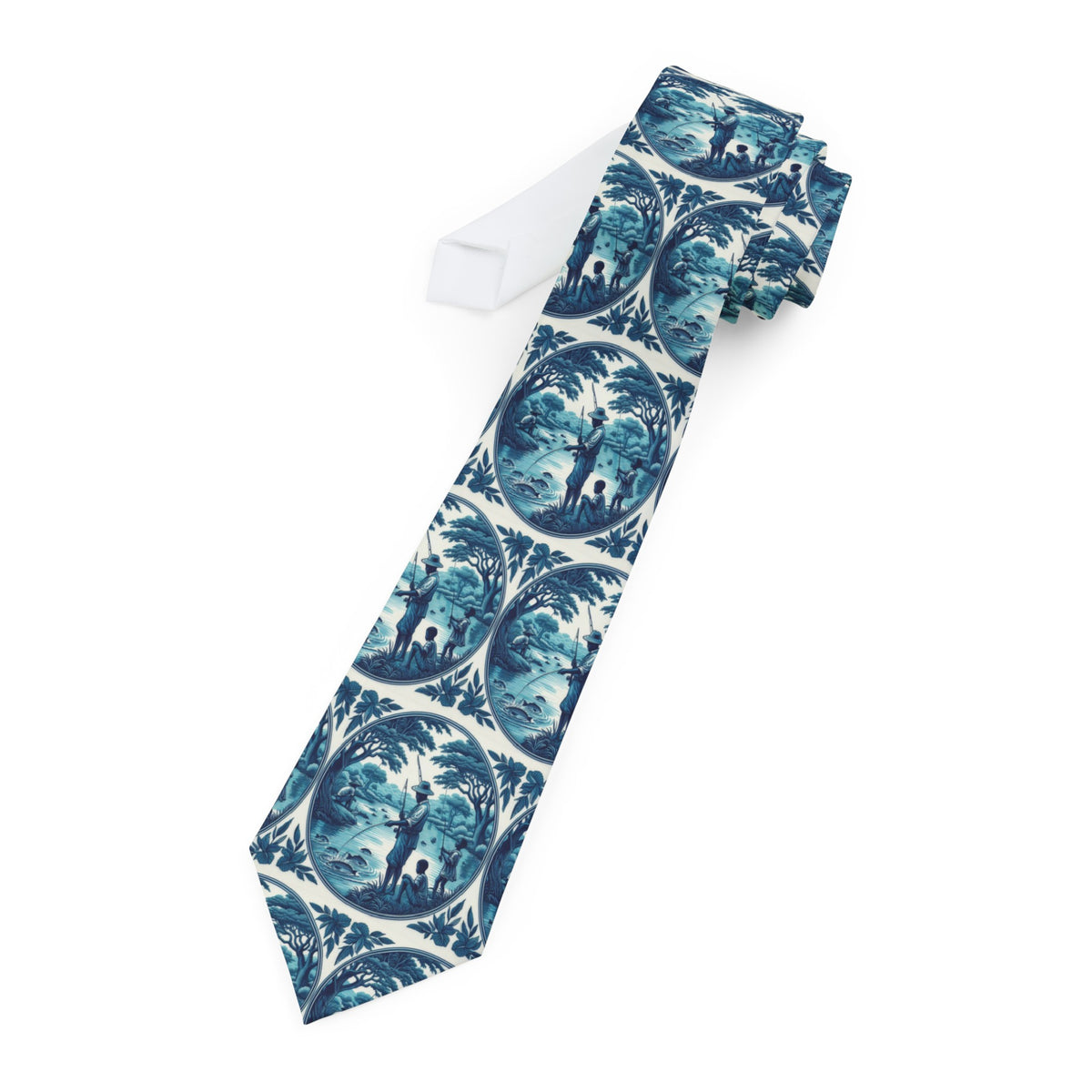 African American Fishing Family Printed Necktie