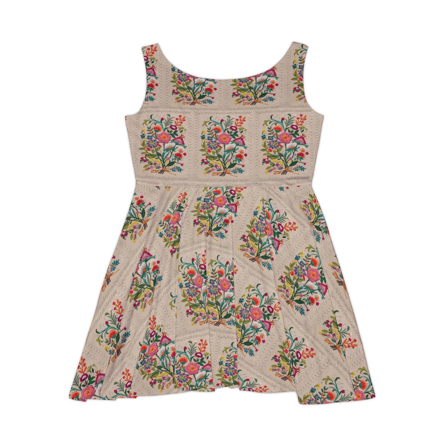 Tan Flowers detail - Women's Skater Tank Dress (AOP)