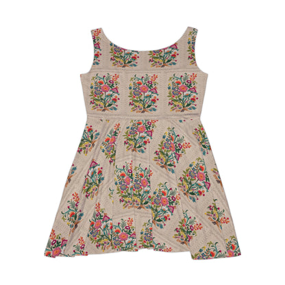 Tan Flowers detail - Women's Skater Tank Dress (AOP)