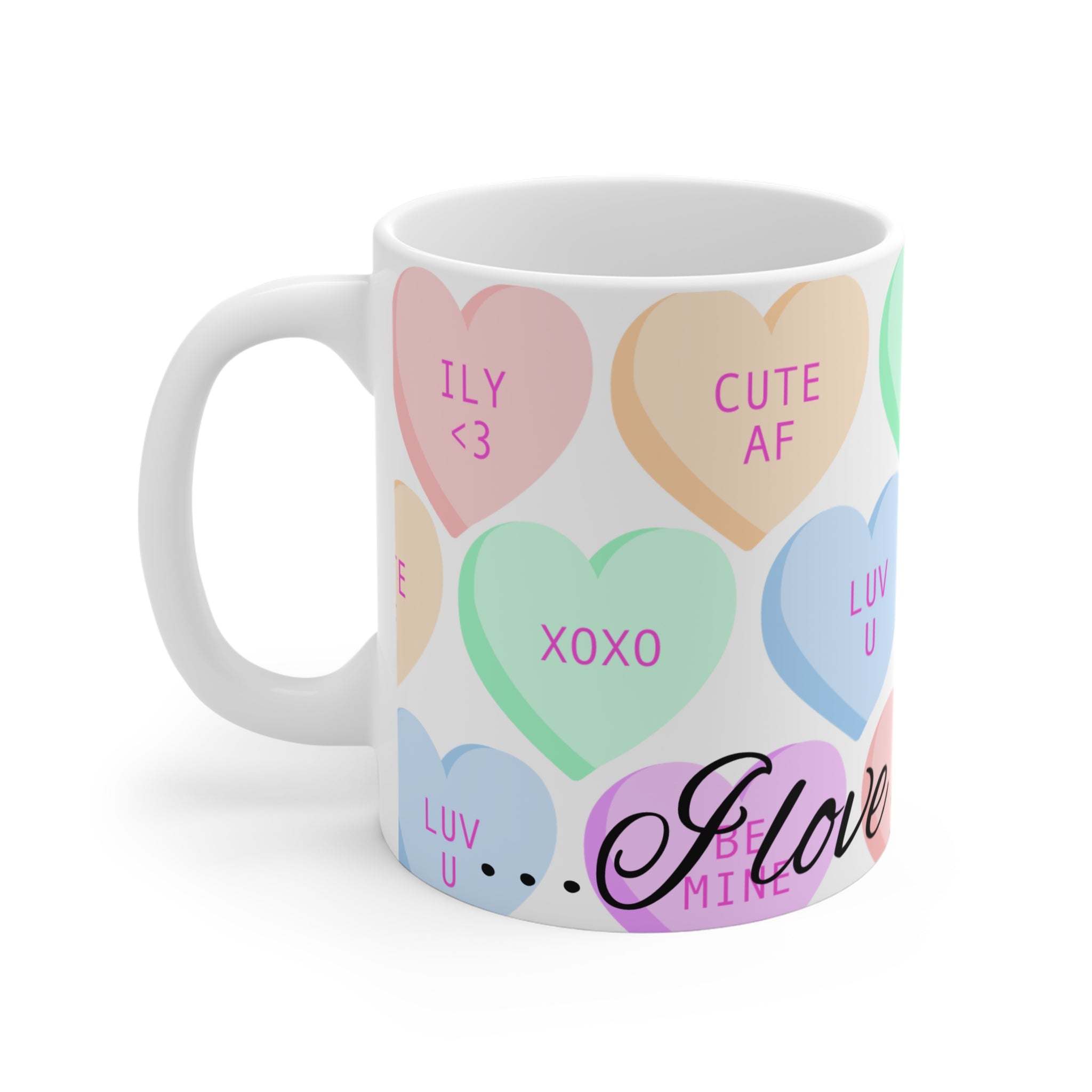 Colorful Love Hearts 11oz Mug - Perfect for Valentine's Day and Romantic Gifts