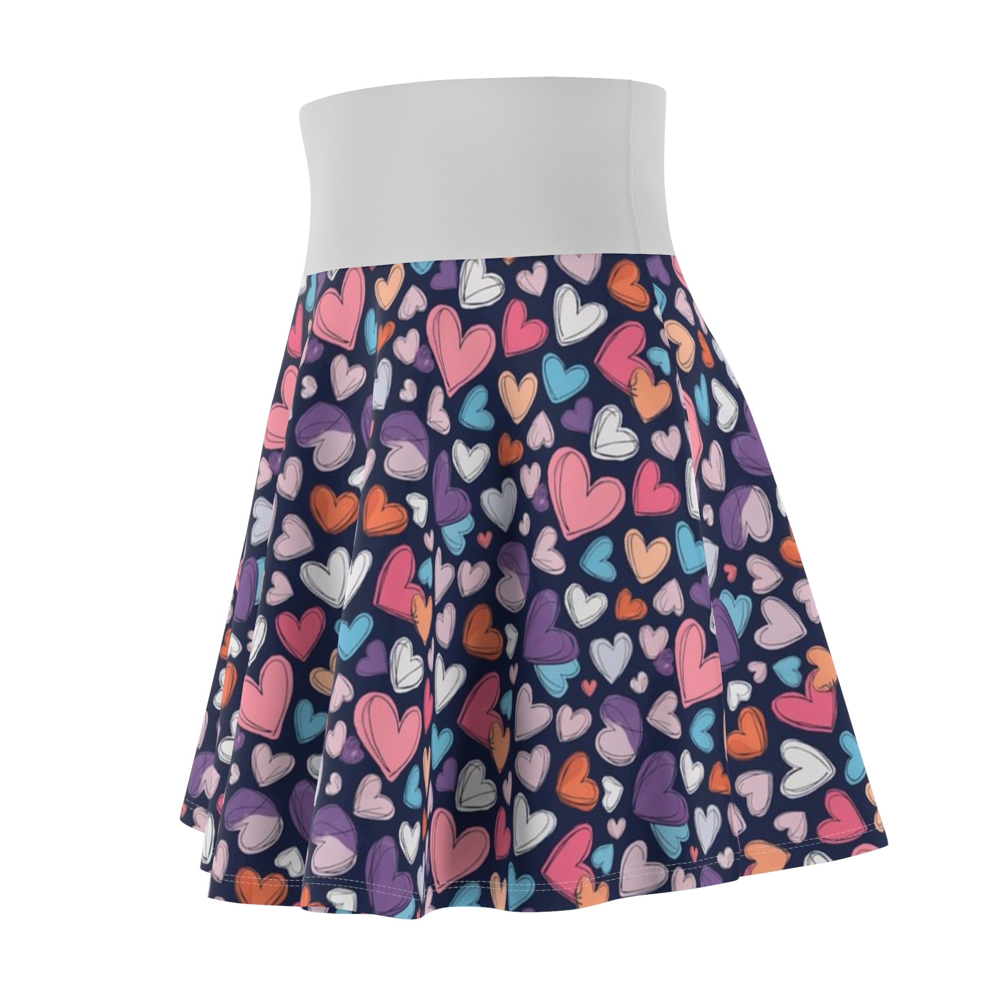 White Up-Hearted Women's Skater Skirt (AOP)