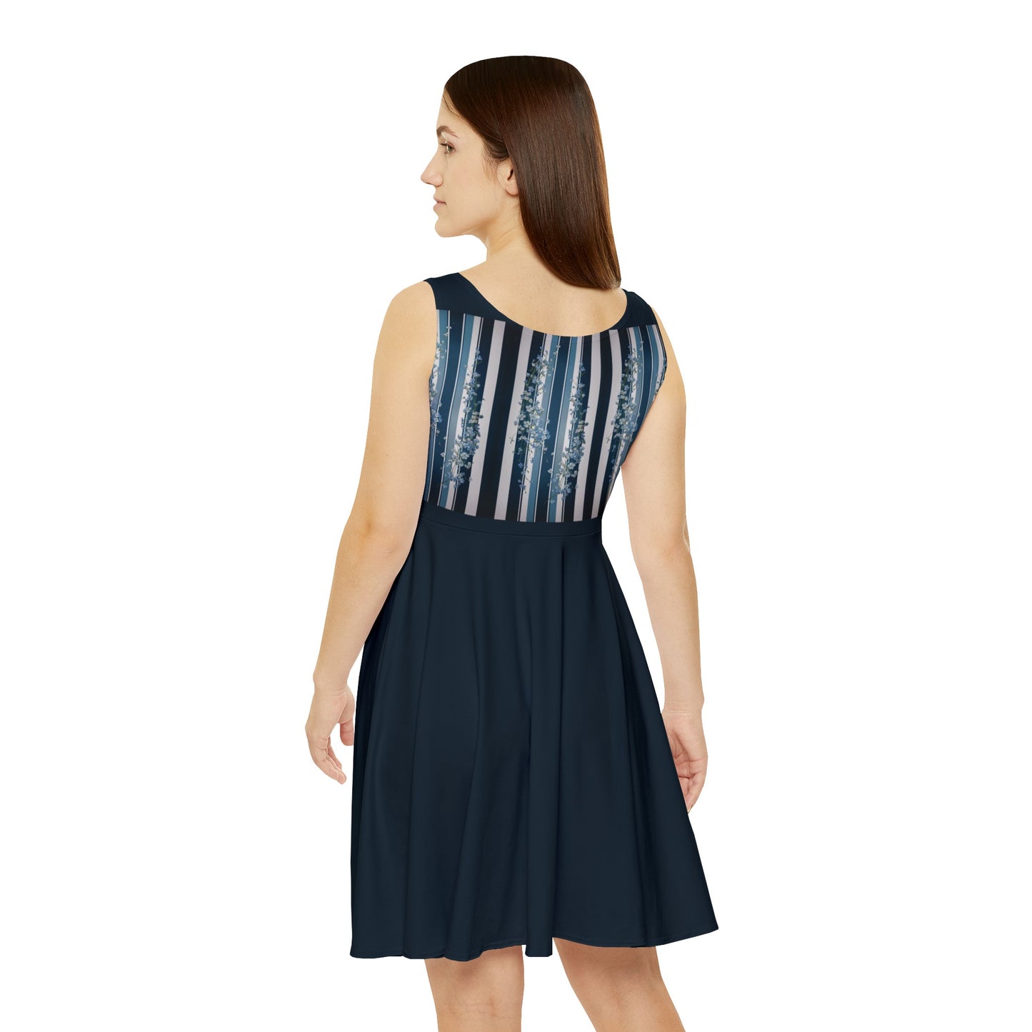 Forget-Me-Not  Navy Women's Skater Dress (AOP)