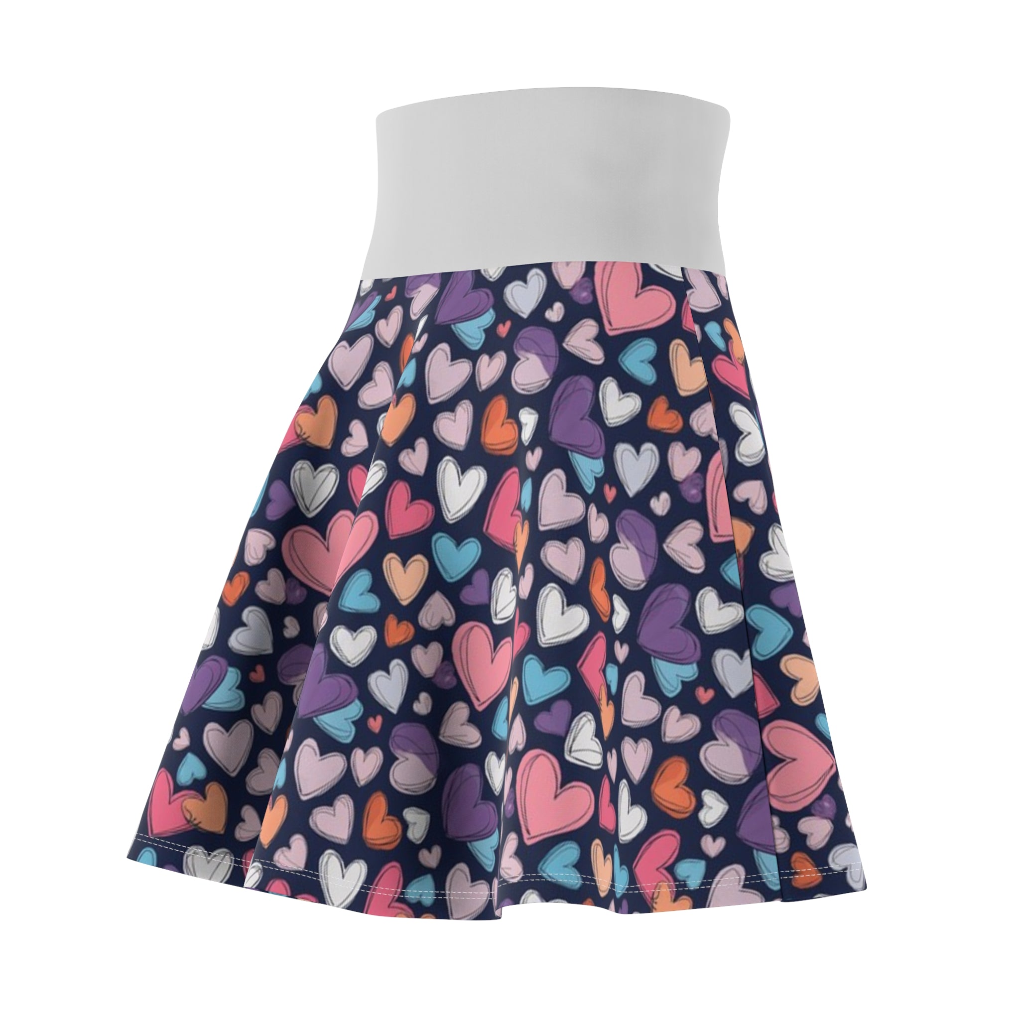 White Up-Hearted Women's Skater Skirt (AOP)