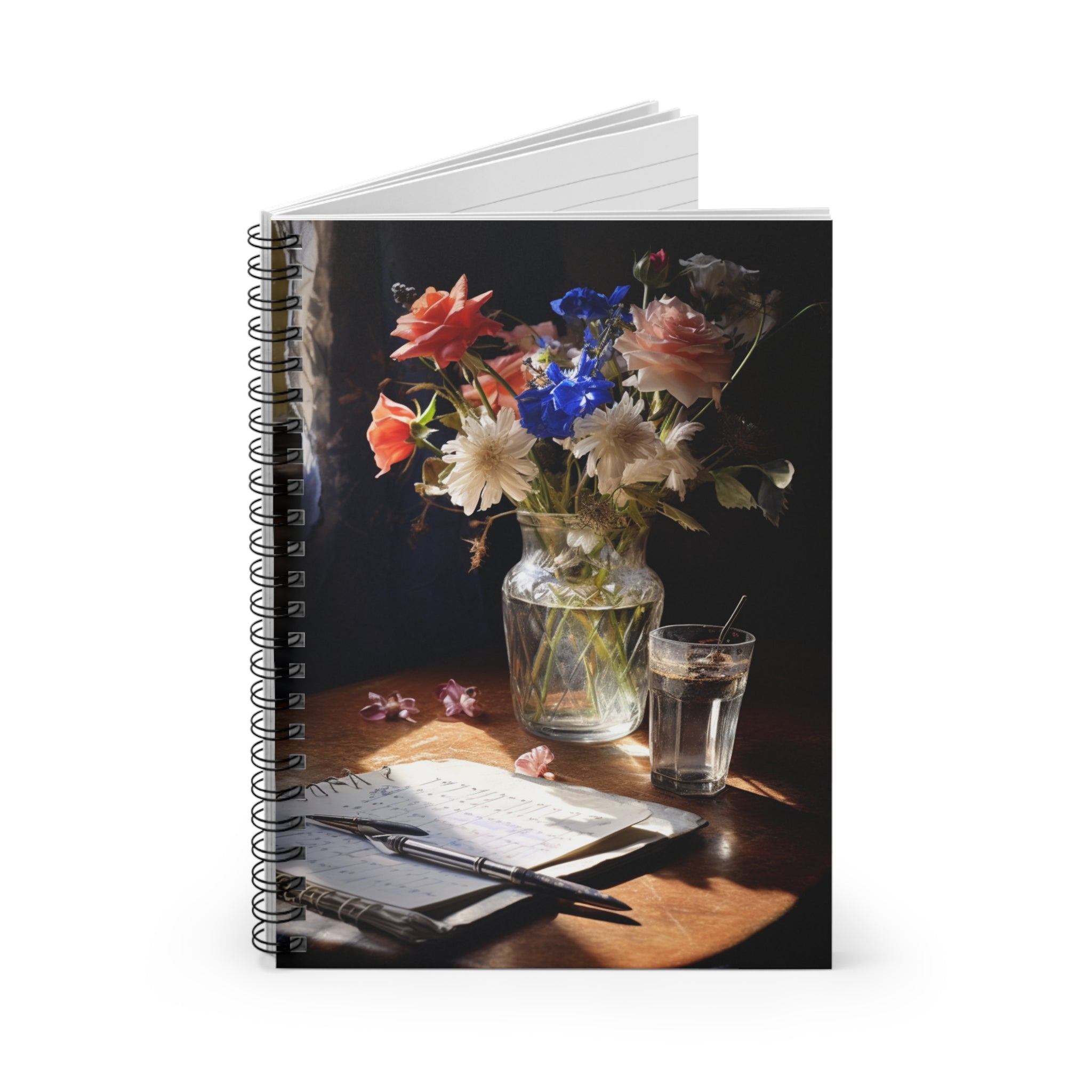 Vase of Water and Flowers - Spiral Notebook - Ruled Line - Spruced Roost