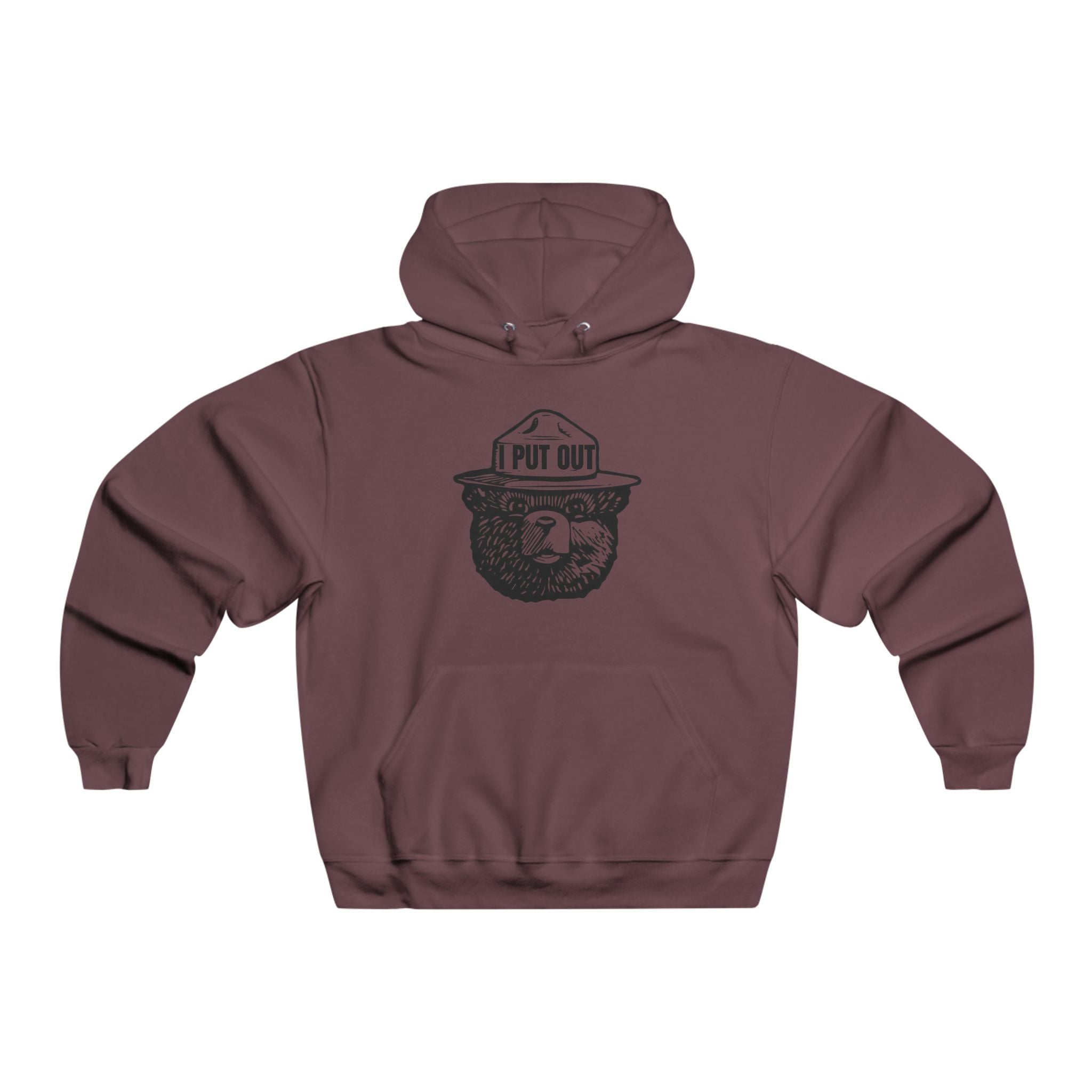 Bear With Firefighter Hat Hoodie — "I Put Out" Graphic Sweatshirt