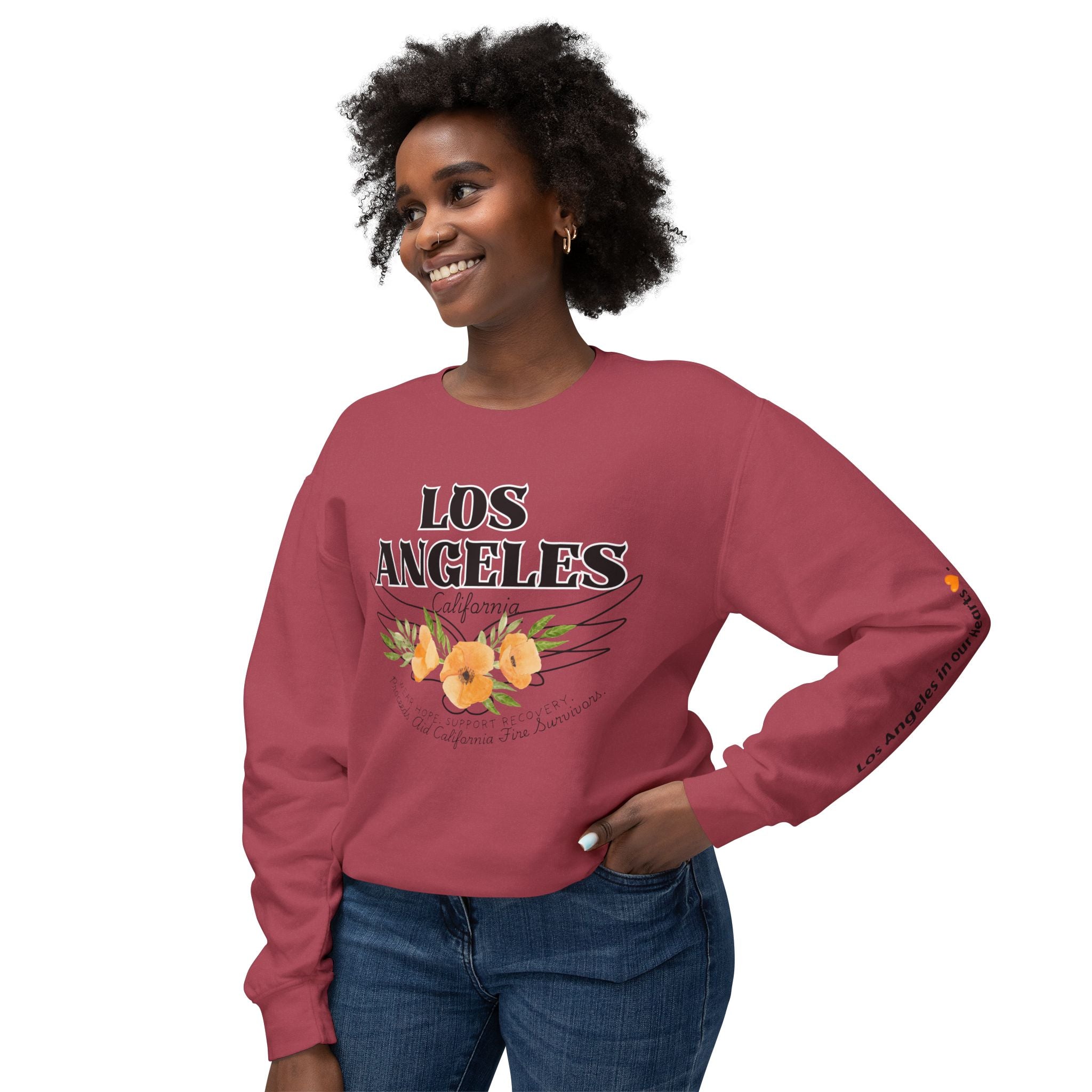 Fundraiser:  Los Angeles Unisex Lightweight Crewneck Sweatshirt - California Floral Design