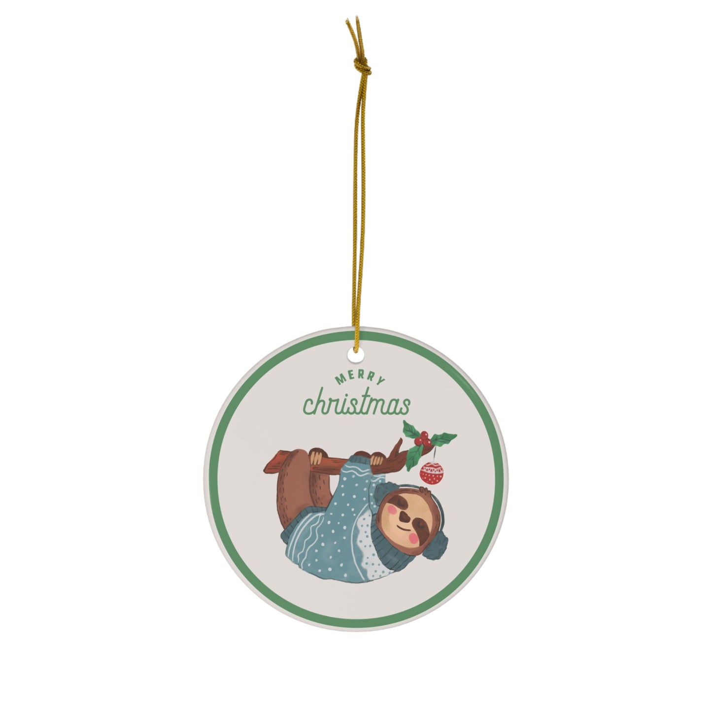 Sloth Salutations Dated Christmas Ceramic Ornament, 1-Pack