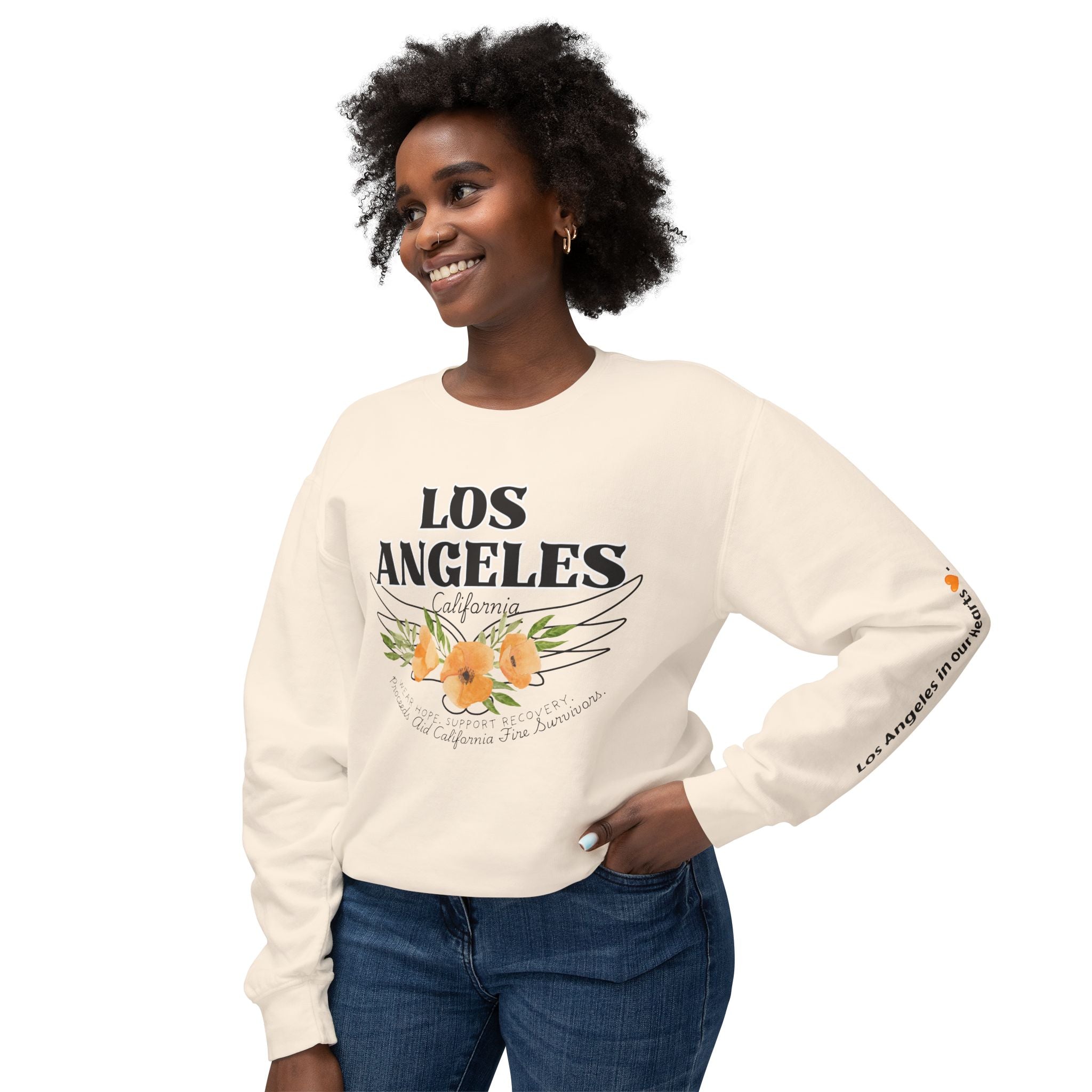 Fundraiser:  Los Angeles Unisex Lightweight Crewneck Sweatshirt - California Floral Design