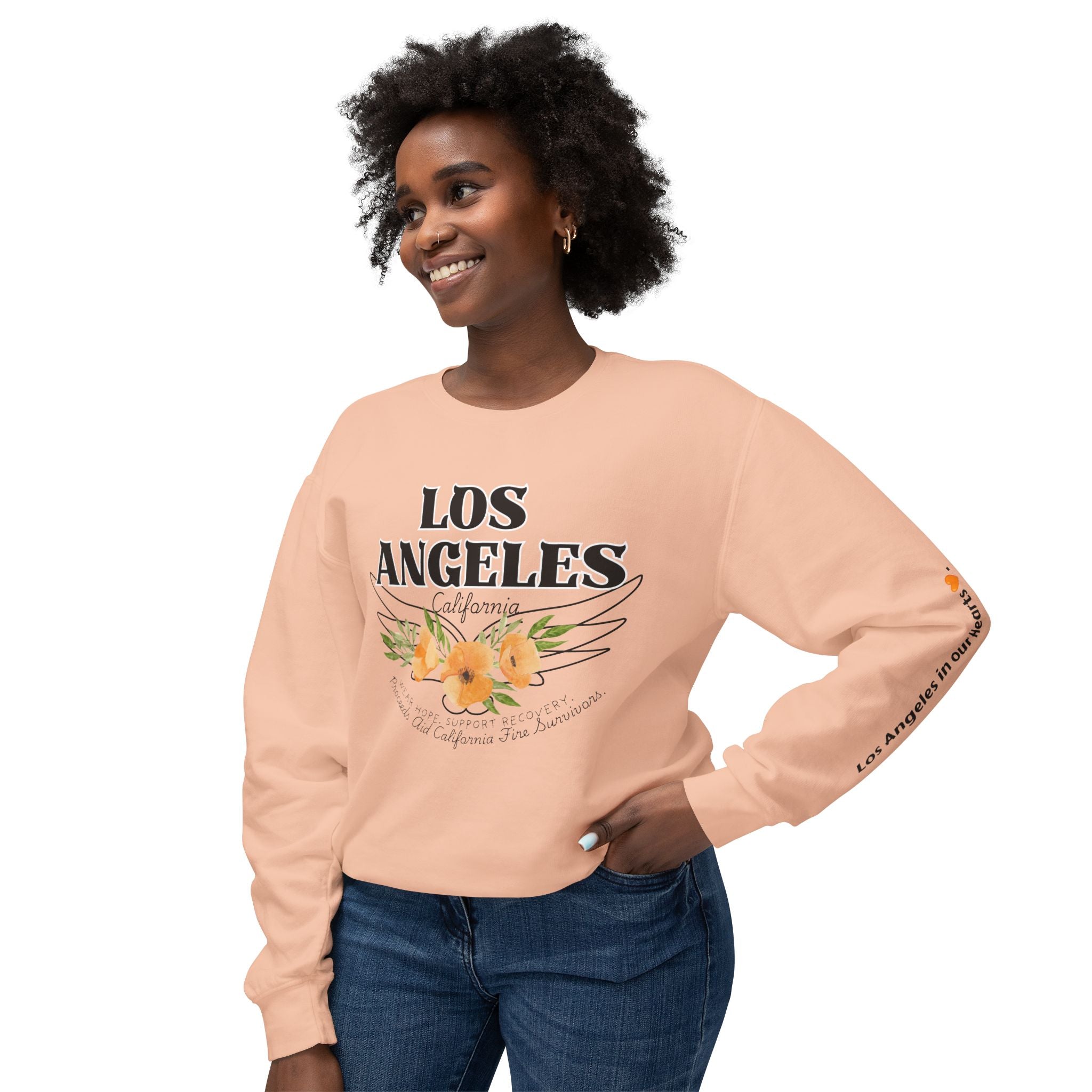 Fundraiser:  Los Angeles Unisex Lightweight Crewneck Sweatshirt - California Floral Design