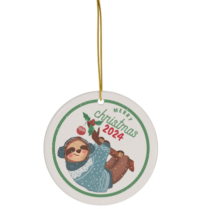 Sloth Salutations Dated Christmas Ceramic Ornament, 1-Pack